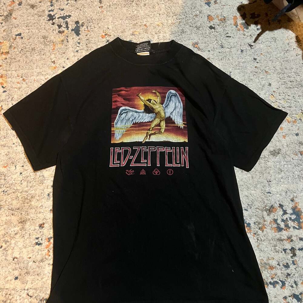 Vintage Y2K Led Zeppelin Swan Song Large Black T-Shirt